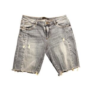 KUT from the Kloth Shirley Bermuda Shorts Distressed Denim Frayed Hem Size‎ 10